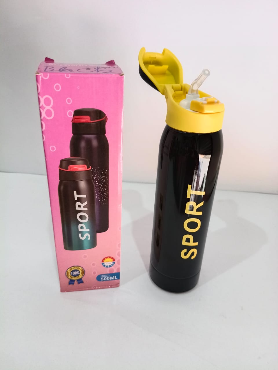 Sport Stainless Steel 500ml Water Bottle Hot & Cool With Straw art no 024