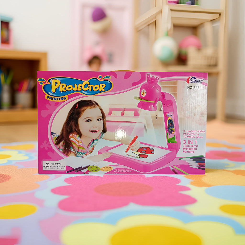 Kids 3 in 1 Projector Painting Table Drawing and Tracing Toy with Light, Slides and Color Pens
