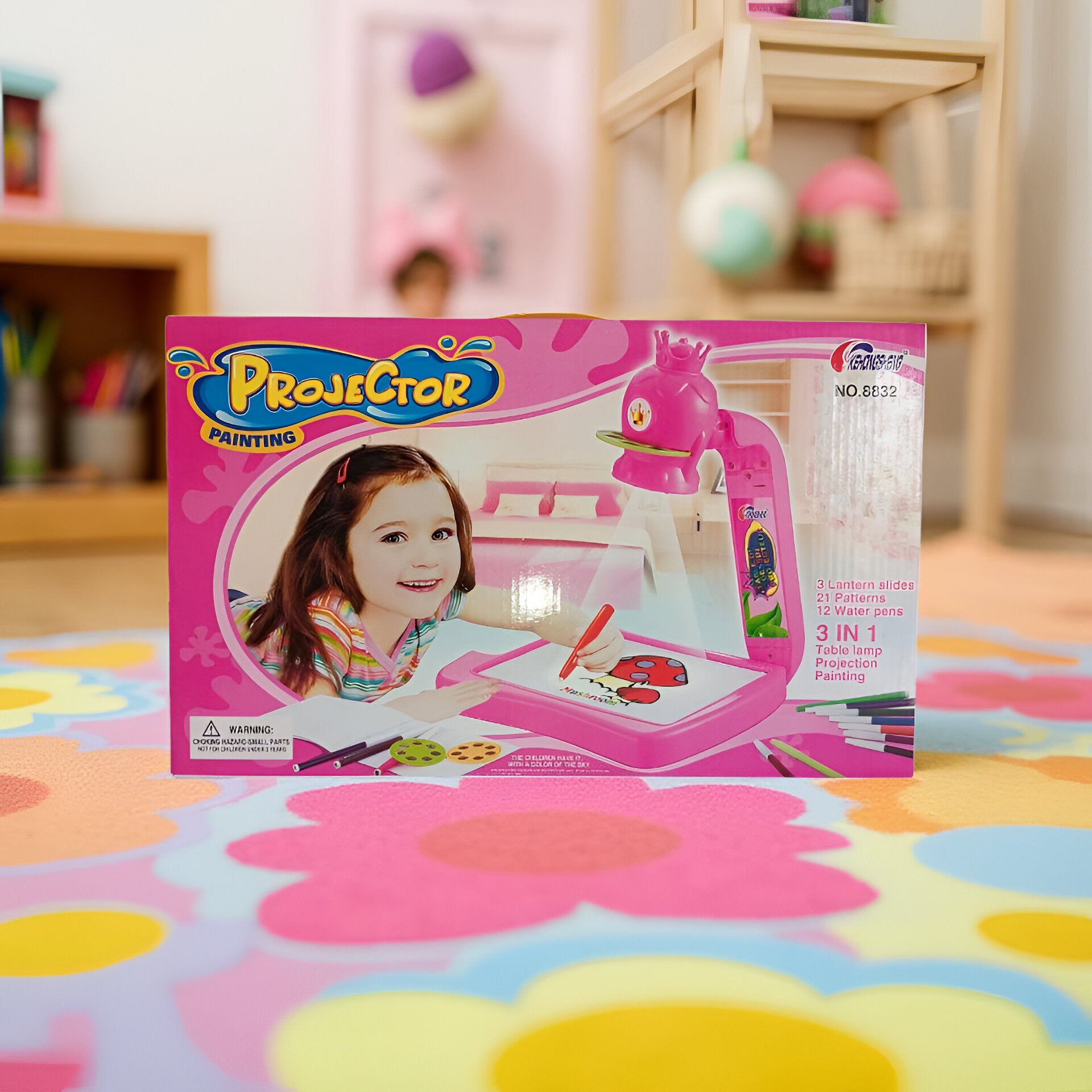 Kids 3 in 1 Projector Painting Table Drawing and Tracing Toy with Light, Slides and Color Pens