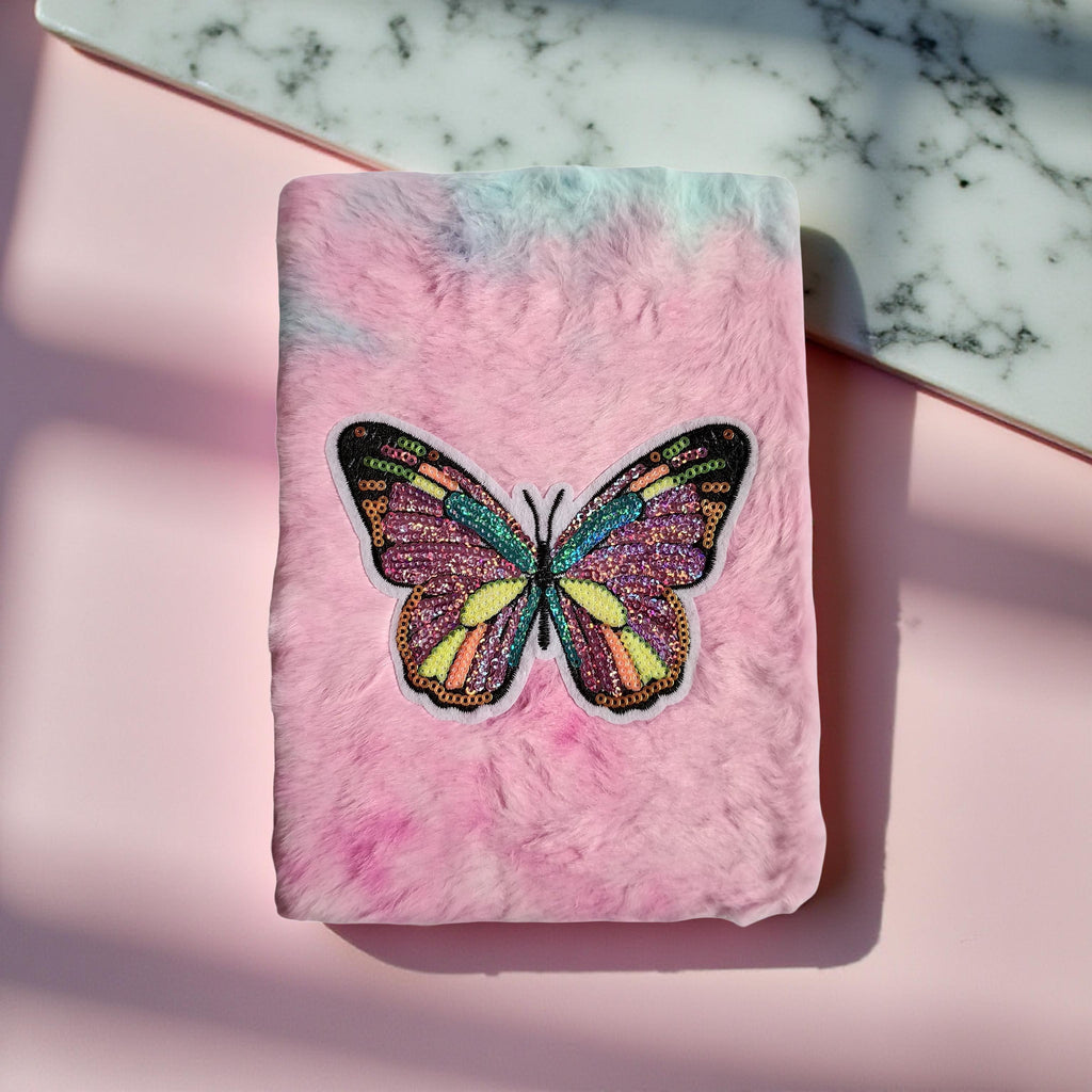 fluffy diary with cute butterfly design