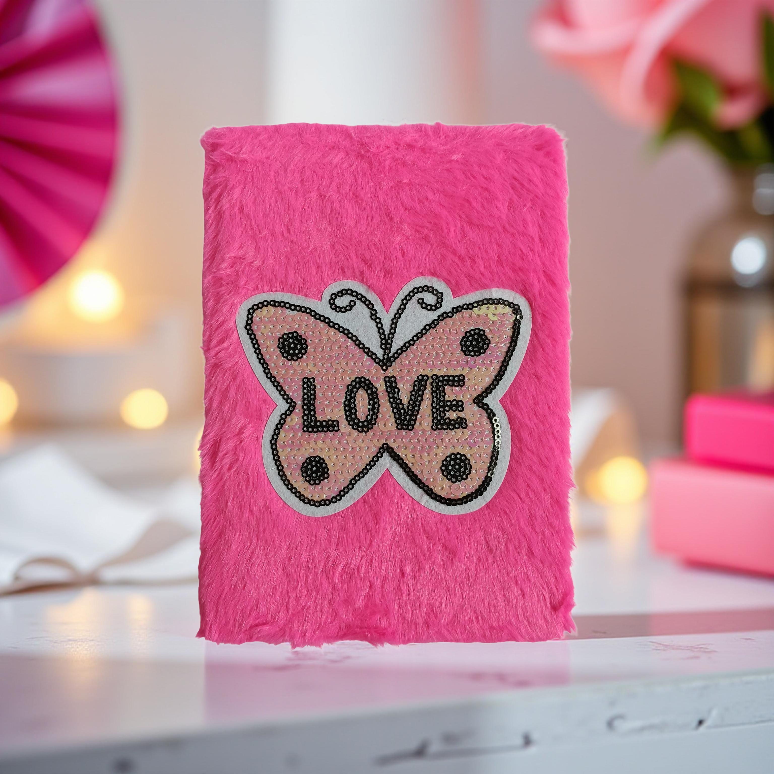 fluffy diary with butterfly love design