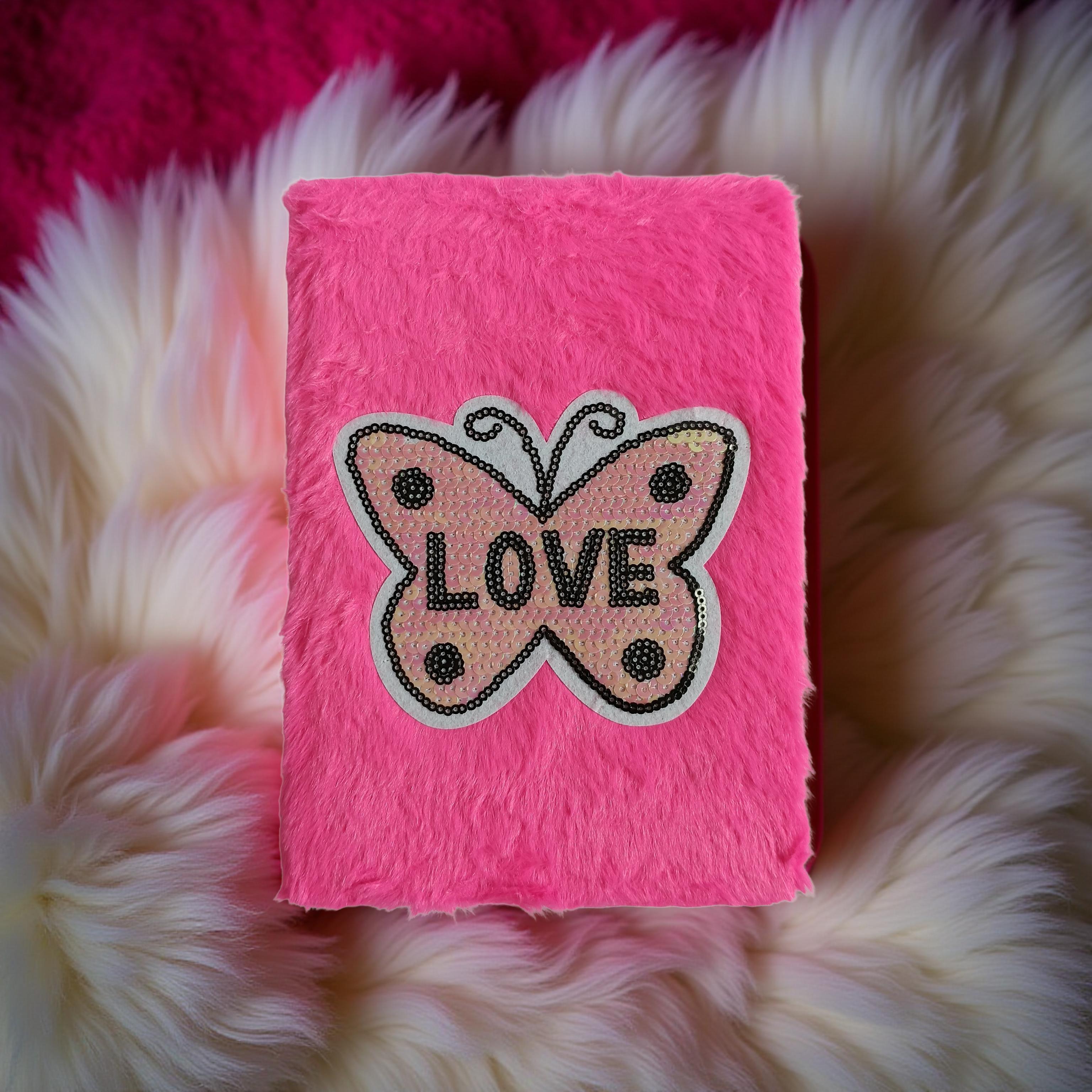 aesthetic pink fur notebook for writing