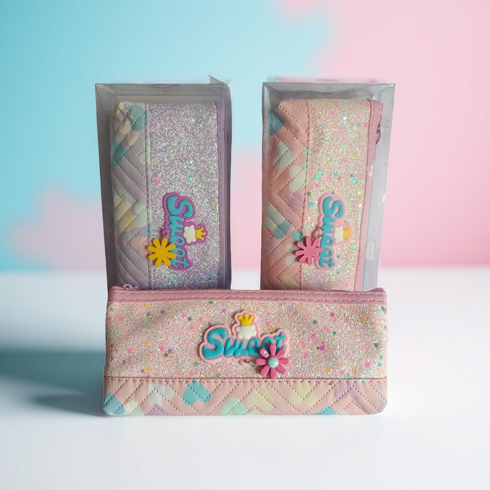Sweet Glitter Zipper Pouch / Multi-purpose Storage Bag | Stylish pencil paouch girls | cute pencil pouch |  pencil case