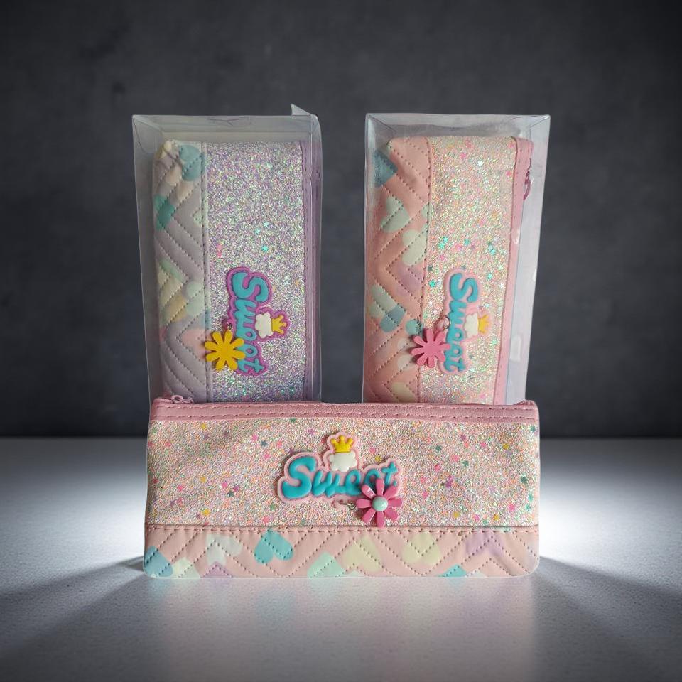 Sweet Glitter Zipper Pouch / Multi-purpose Storage Bag | Stylish pencil paouch girls | cute pencil pouch |  pencil case