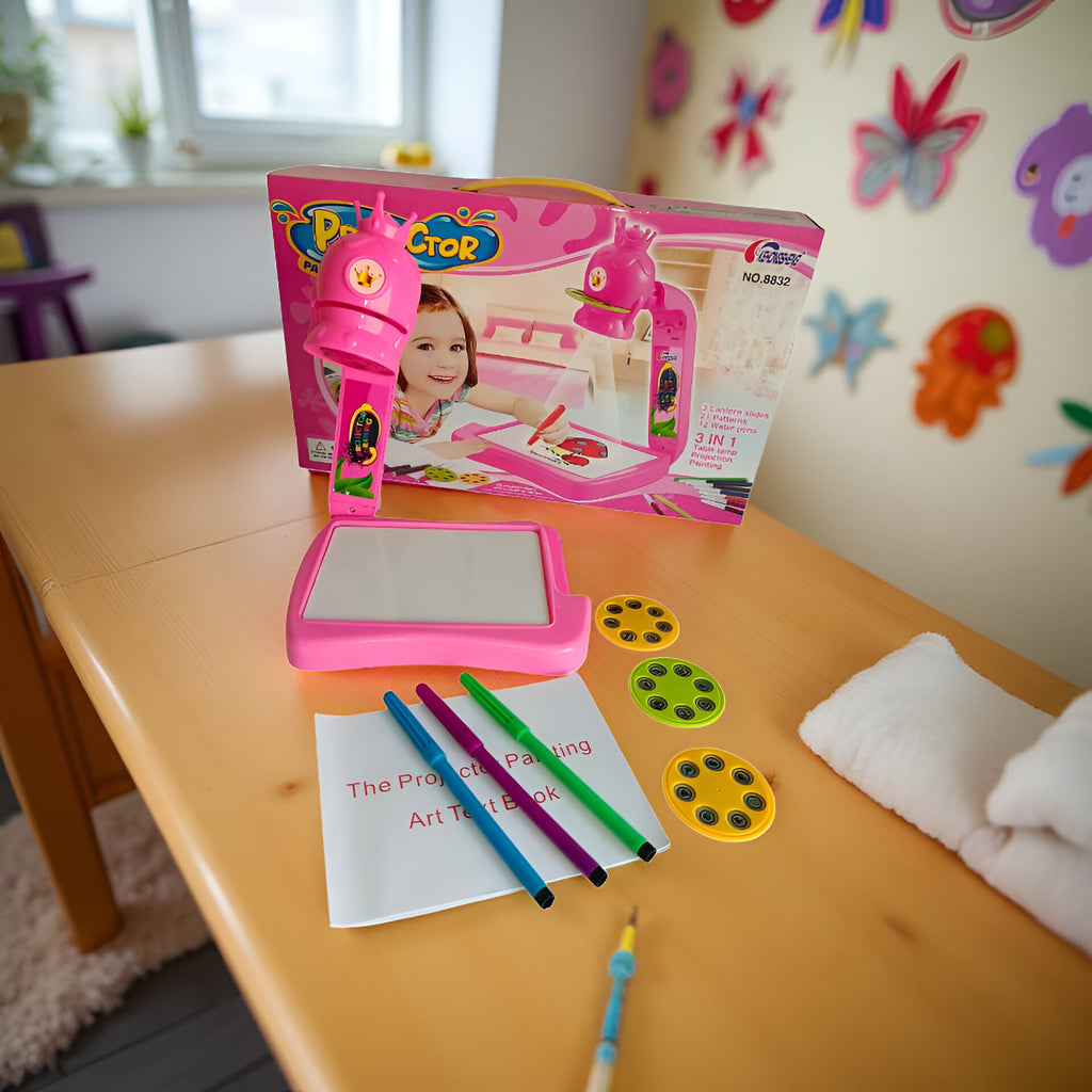 Projector Painting Set (NO. 8832)  By: New Rising Creative Kids Drawing Projector Toy | 3 in 1 Painting Table with Light & Patterns