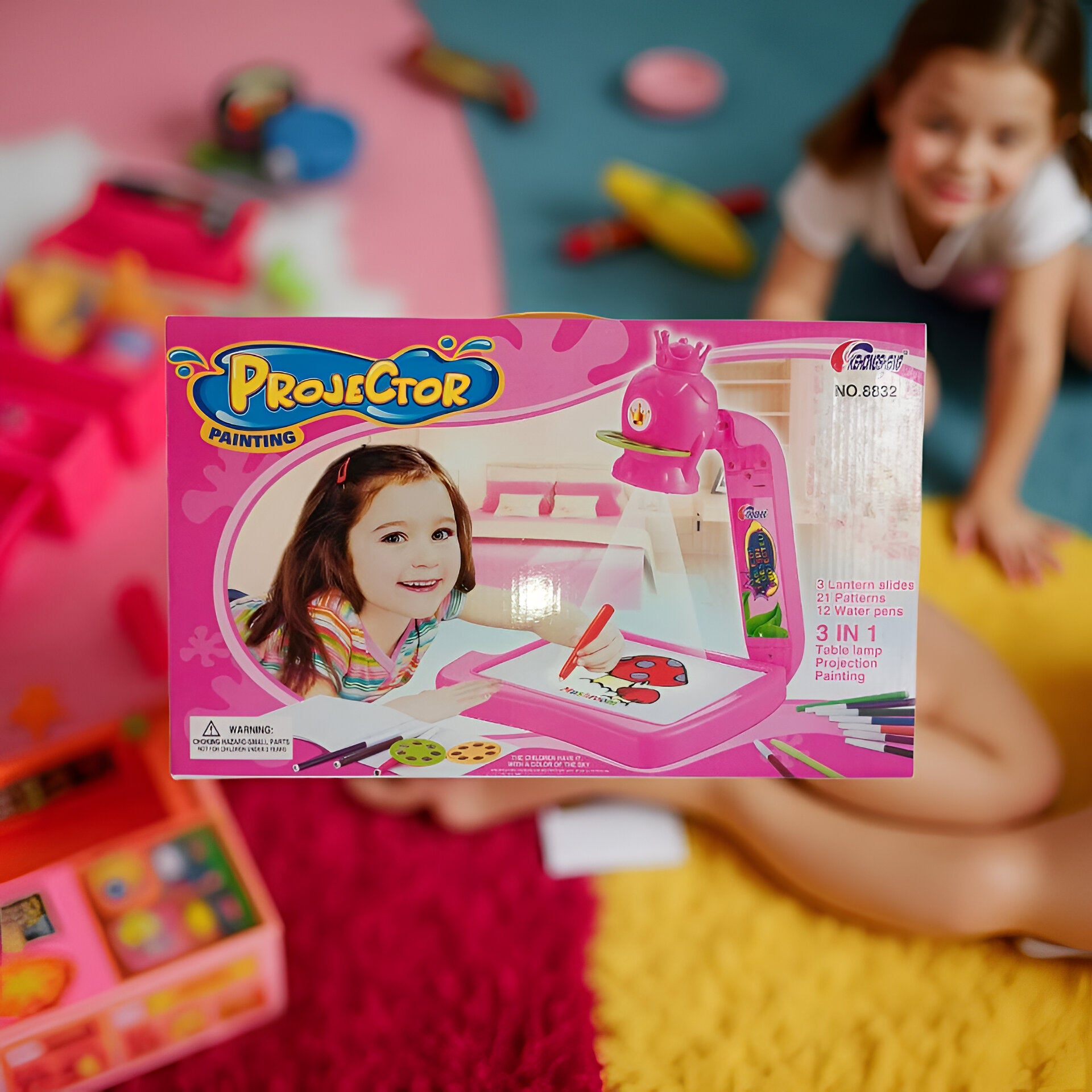 Projector Painting Set (NO. 8832)  By: New Rising Creative Kids Drawing Projector Toy | 3 in 1 Painting Table with Light & Patterns