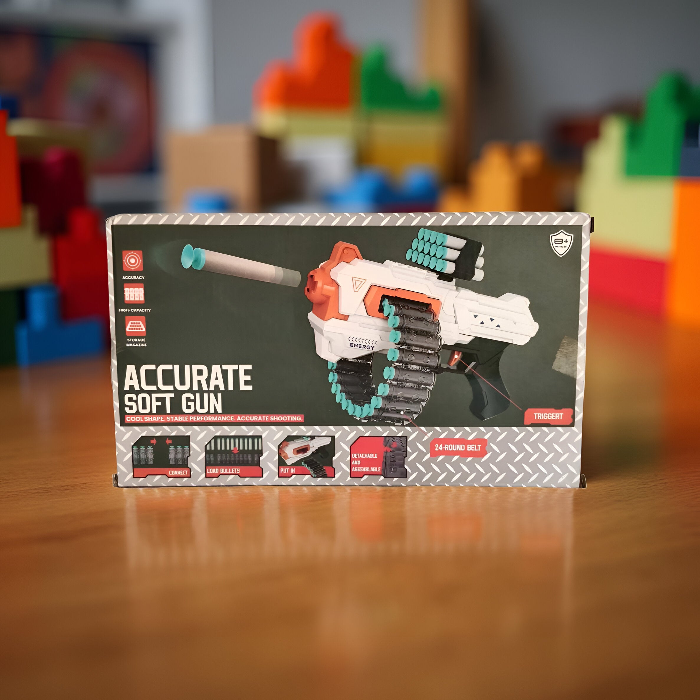 Accurate soft gun toy packaging with foam bullet darts
